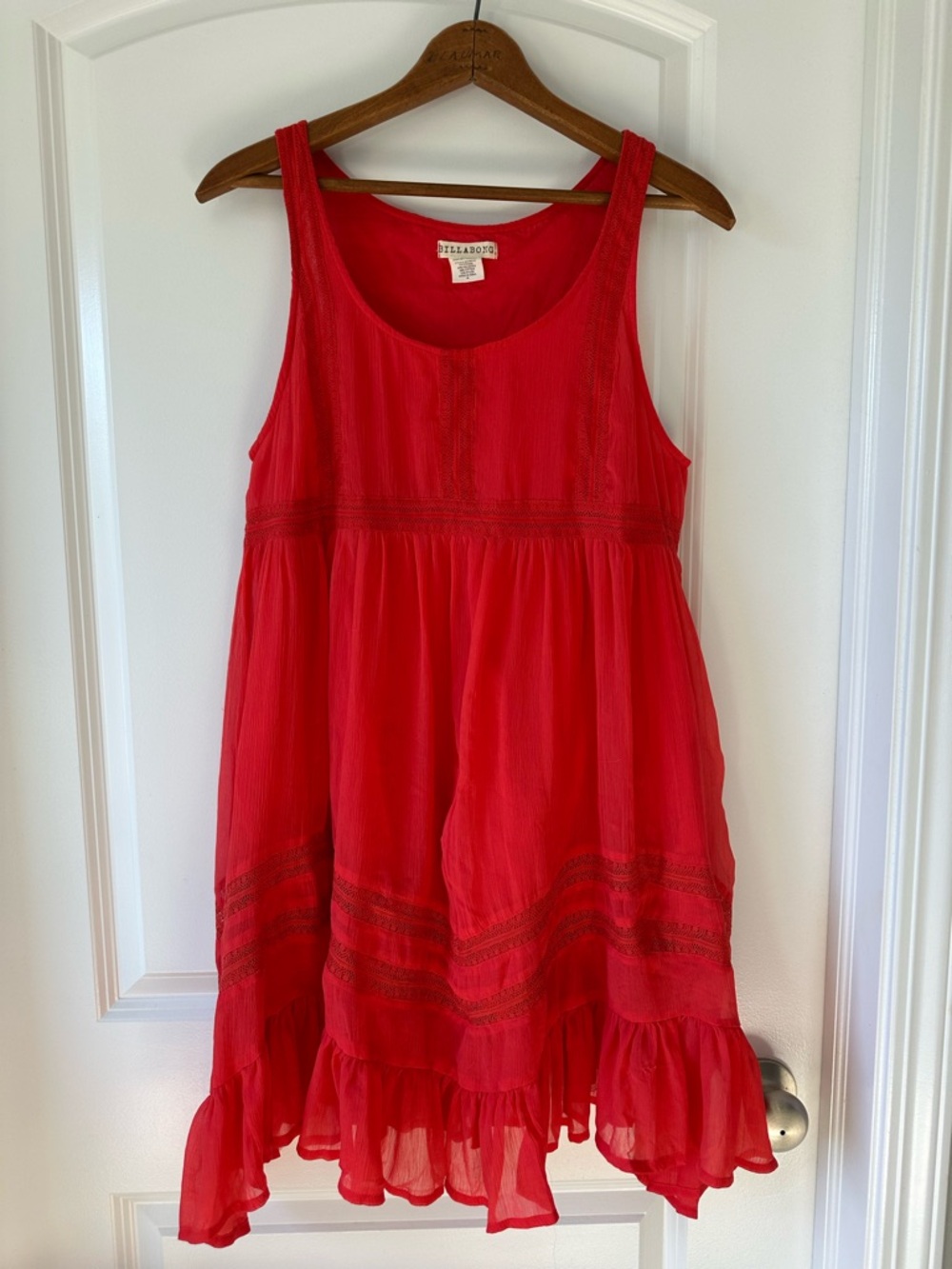 Billabong Boho Style Red Sleeveless Ruffle-Hem Hot Summer Dress